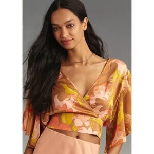 Anthropologie TINY Olympia Faux-Wrap Rayon Floral Top in Cedar Size S NWT $98